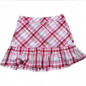 Lady Hagen Pink Breast Cancer Awareness Plaid Mini Skort W/ Ruffle Hem. 4.